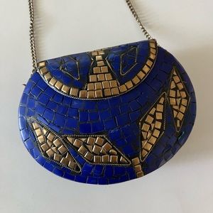 Blue and brass mosaic bag